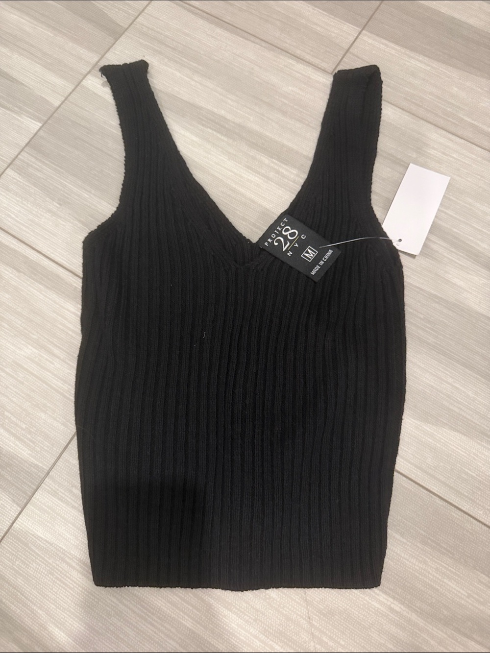 Black Ribbed V-Neck sweater Tank Top by Project 28